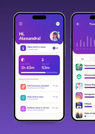 Disseny UI app control parental Qustodio Kids